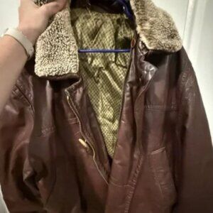 Vintage Hugo Boss brown leather bomber jacket shearling sz L